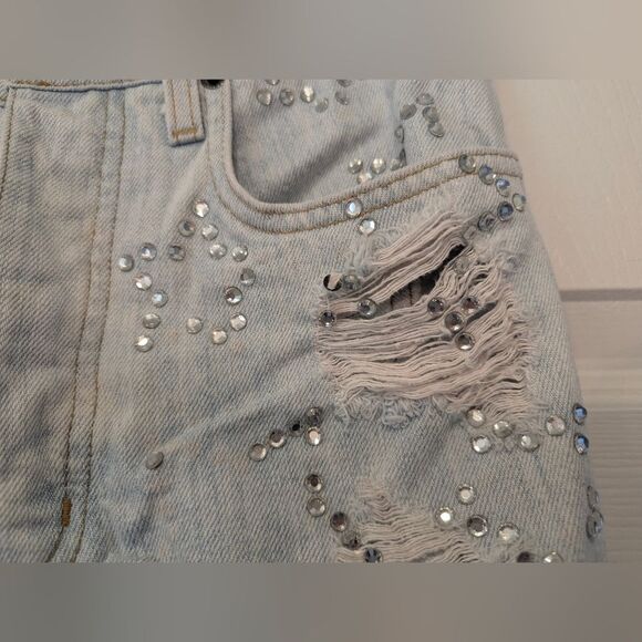 Carmar rhinestone star denim jeans Cut Off Ripped Distressed July shorts Size 26 - Picture 6 of 12